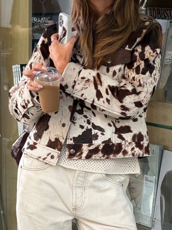 {EAM} Lapel irregular pattern short coat Europe and the United States cross-border 2024 autumn new long sleeve single row Button jacket DLZ192