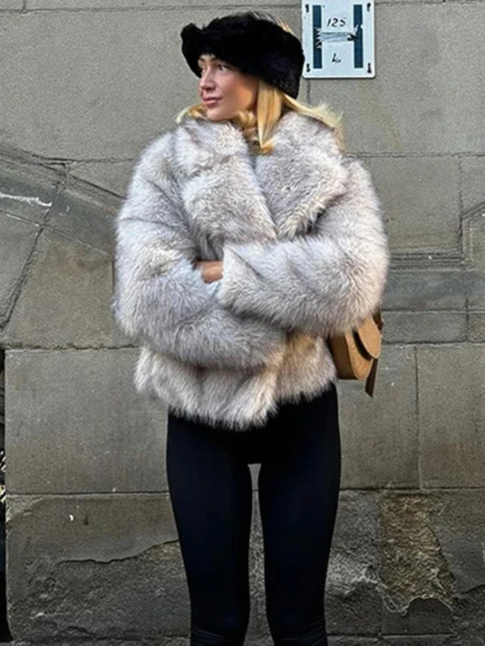DEAT Fashion Women's Faux Fur Coat Lapel Loose Long Sleeve Thick Warm Imitating Fox Fur Short Coat Winter 2024 New Tide 7AB6034