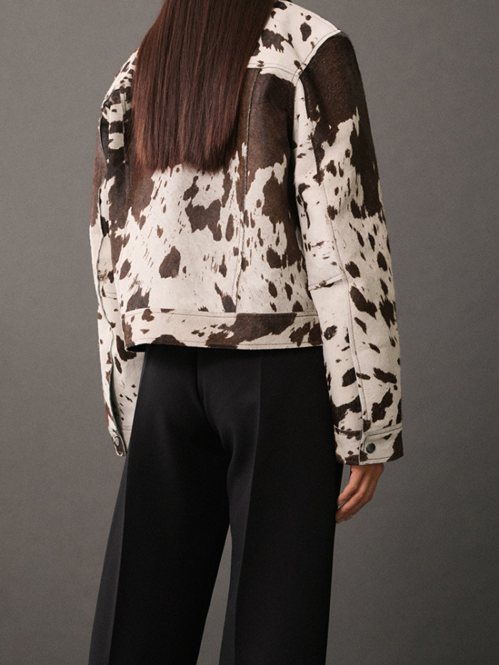 {EAM} Lapel irregular pattern short coat Europe and the United States cross-border 2024 autumn new long sleeve single row Button jacket DLZ192
