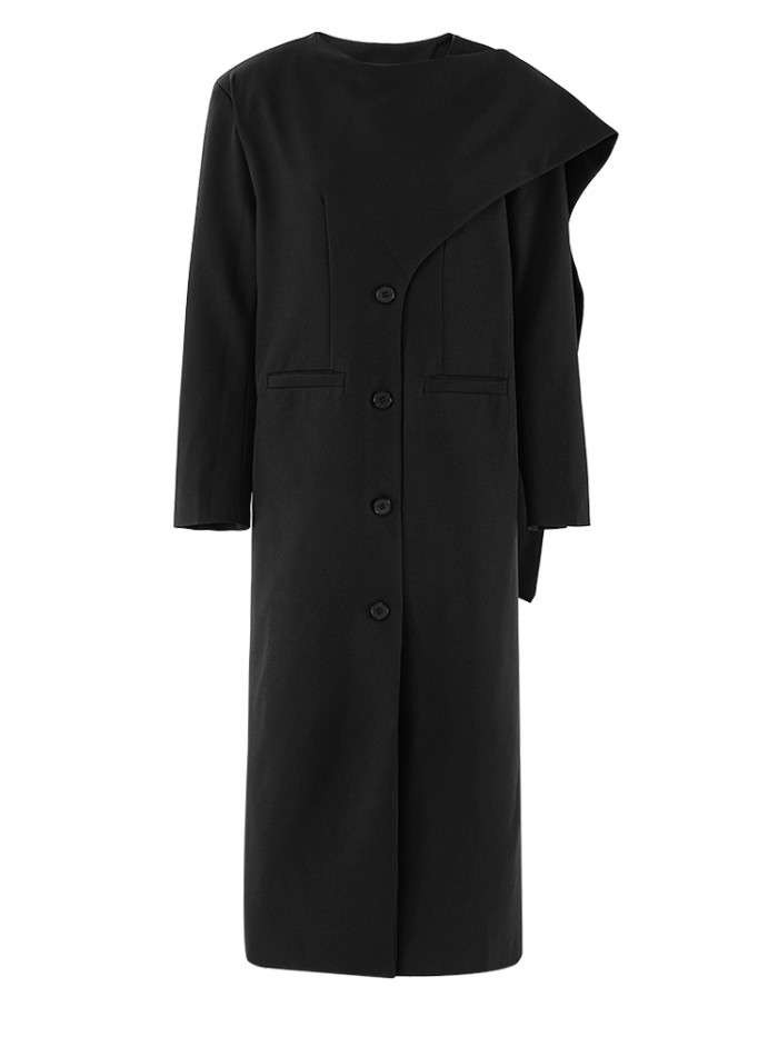 DEAT Fashion Women Angola Red Long Blazer Round Neck Scraf Loose Single Breasted Long Sleeves Suit Jacket Autumn 2024 New CPG208