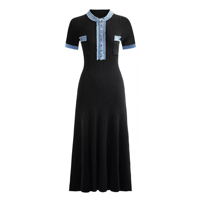 {EAM} Short sleeve jeans simple atmosphere slimming long knit dress DLZ225
