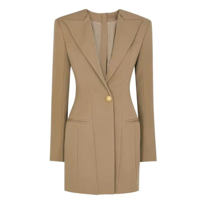 {EAM} Spring and autumn new fashion senior solid color long sleeve slim temperament commuter socialite fashion suit dress DLZ239