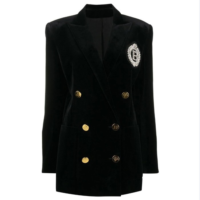 {EAM} Spring and Autumn new product temperament commuter suit collar senior slim medium length foreign trade velvet suit jacket DLZ246
