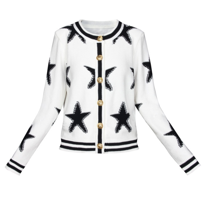 {EAM} Spring and autumn new Europe and the United States high quality sweater long sleeve crewneck cardigan woolen coat DLZ245