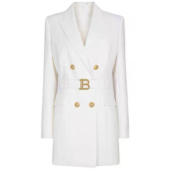 {EAM} Spring and autumn new fashion senior solid color belt long sleeve slim temperament commuter suit dress female spot DLZ237