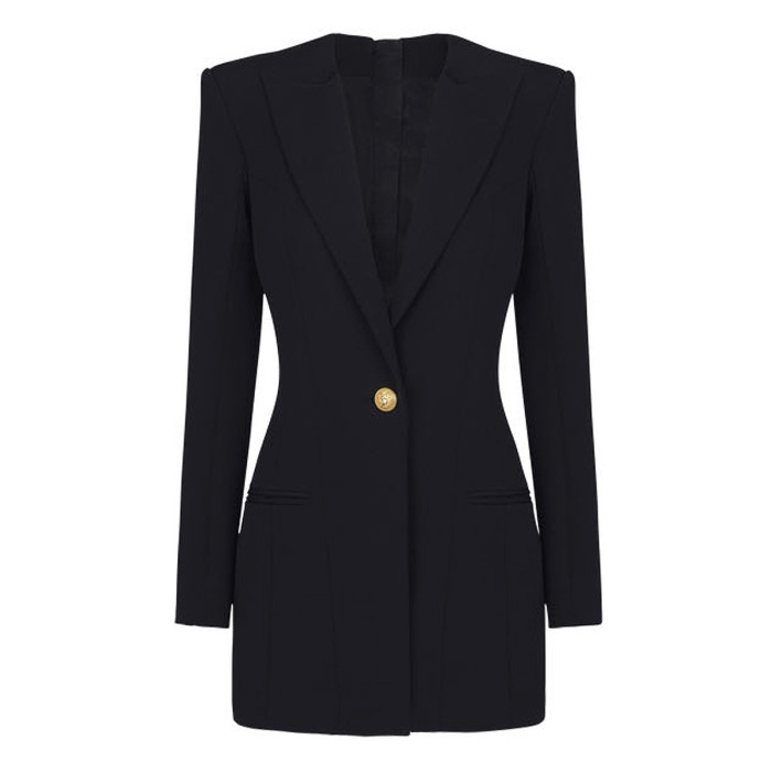 {EAM} Spring and autumn new fashion senior solid color long sleeve slim temperament commuter socialite fashion suit dress DLZ239