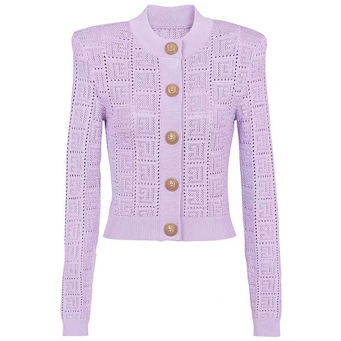 {EAM} Spring and autumn new long sleeve short round neck hollowed out sweater top fashion cardigan coat lady DLZ238