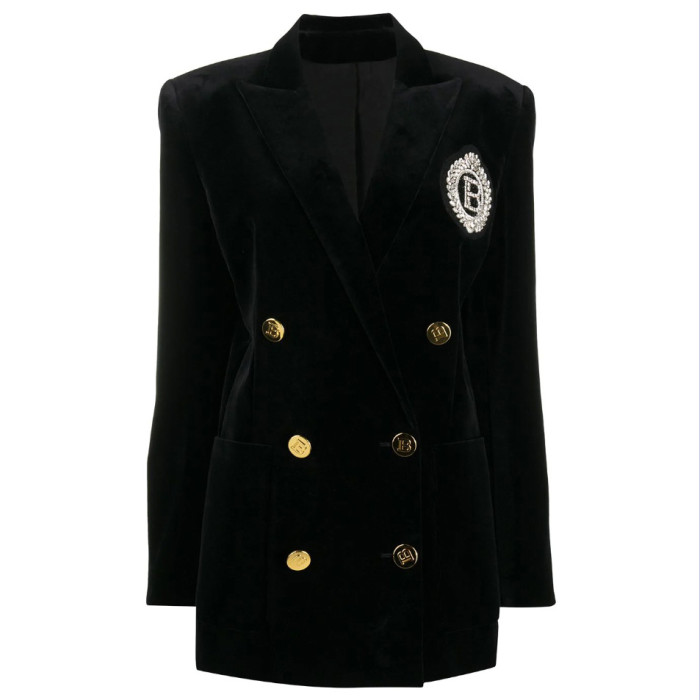 {EAM} Spring and Autumn new product temperament commuter suit collar senior slim medium length foreign trade velvet suit jacket DLZ246