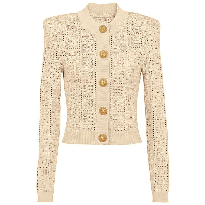 {EAM} Spring and autumn new long sleeve short round neck hollowed out sweater top fashion cardigan coat lady DLZ238