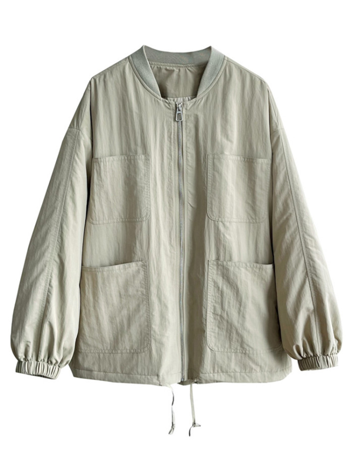 LANMREM Fashion Winter Cotton Coat Women's Solid Color Long Sleeves Zipper Pockets Jackets 2024 New Female Clothing 2VV1851