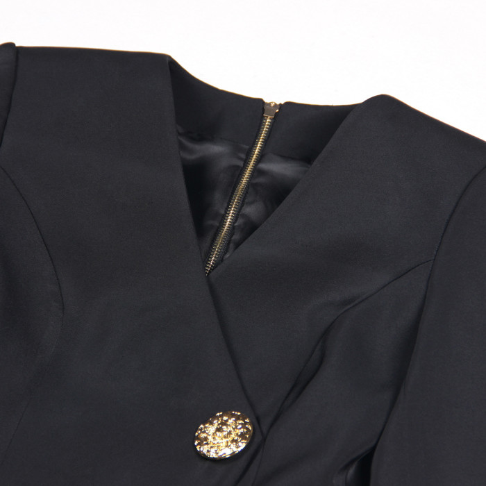 {EAM}Autumn and winter Europe and the United States new fashion V-neck slimming three-button long-sleeved suit dress jacket DLZ250
