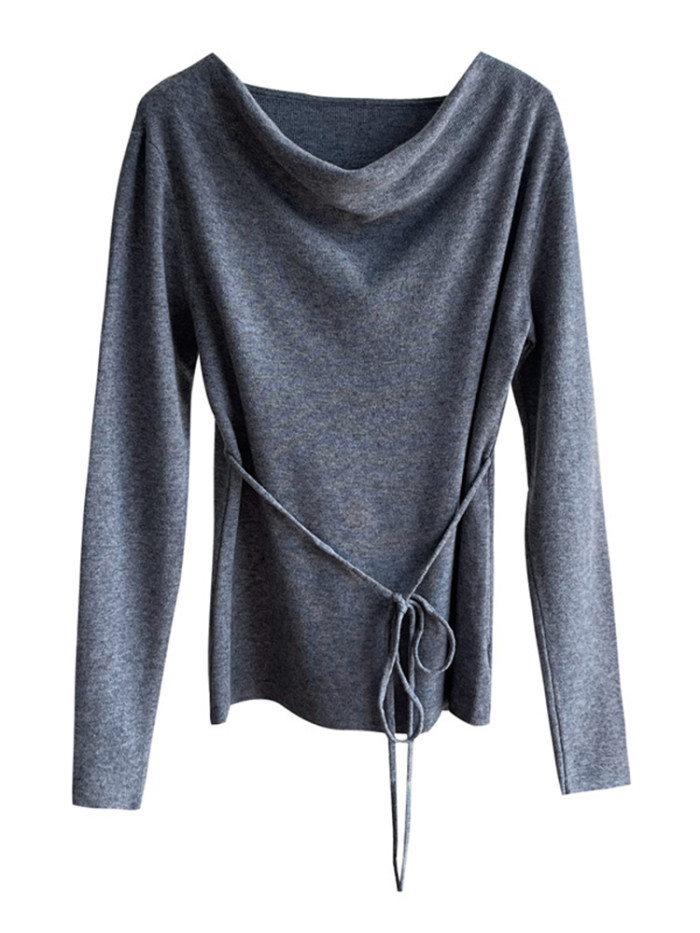 LANMREM Versatile Knitted Pullover Sweater Women's Solid Color Long Sleeves Bandage Pullover Tops Casual New Clothing 2VV1844