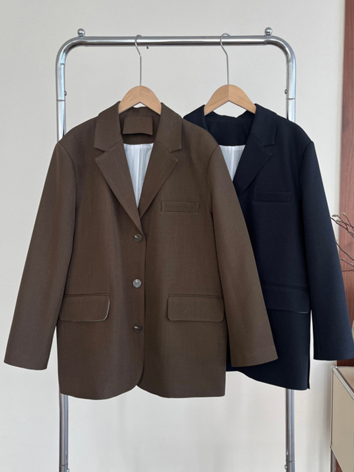 LANMREM Office Lady Solid Color Women's Blazer Notched Collar Long Sleeves Single Breasted Coat Fashion New Clothing 2VV1847