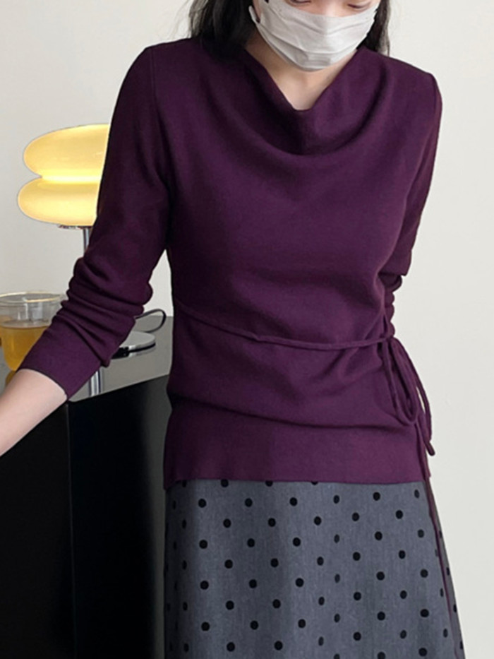 LANMREM Versatile Knitted Pullover Sweater Women's Solid Color Long Sleeves Bandage Pullover Tops Casual New Clothing 2VV1844