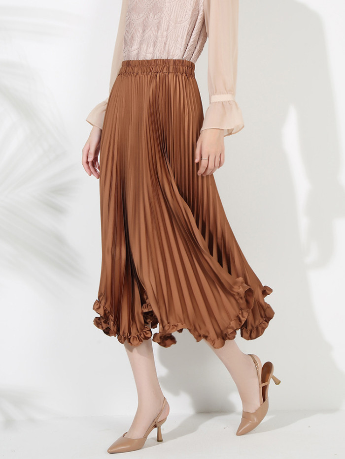 LANMREM Ruffles Skirts Women High Waist Solid Color Luxury Party Clothing 2025 Spring New Pleated Skirt Ladies Elegant 2DB1595