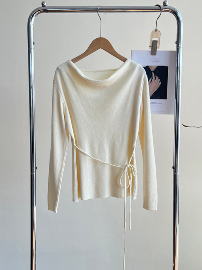 LANMREM Versatile Knitted Pullover Sweater Women's Solid Color Long Sleeves Bandage Pullover Tops Casual New Clothing 2VV1844