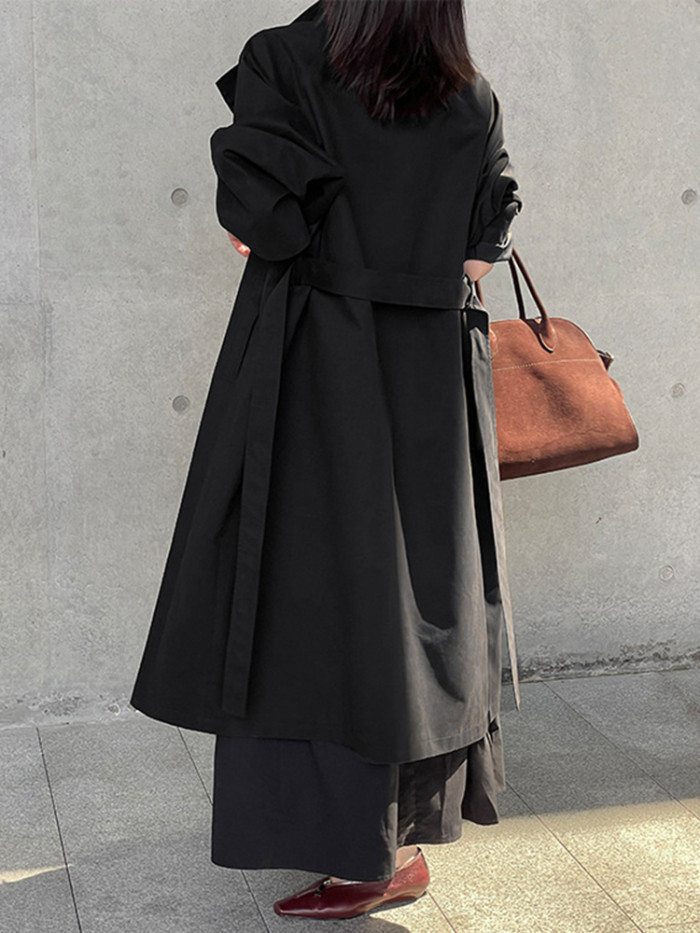 LANMREM Office Lady Solid Color Trench Coat Women's Stand Collar Belt Gathered Waist Long Windbreaker 2025 Spring New 2VV1849