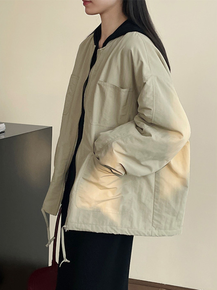 LANMREM Fashion Winter Cotton Coat Women's Solid Color Long Sleeves Zipper Pockets Jackets 2024 New Female Clothing 2VV1851