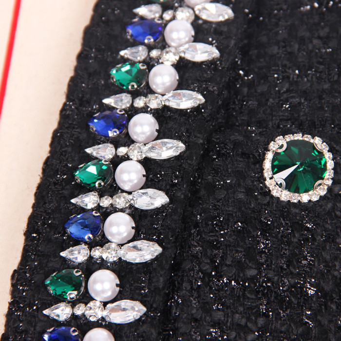 {EAM}High quality new ladylike commuter black premium heavy industry nailed beaded top sweater cardigan coat DLZ249