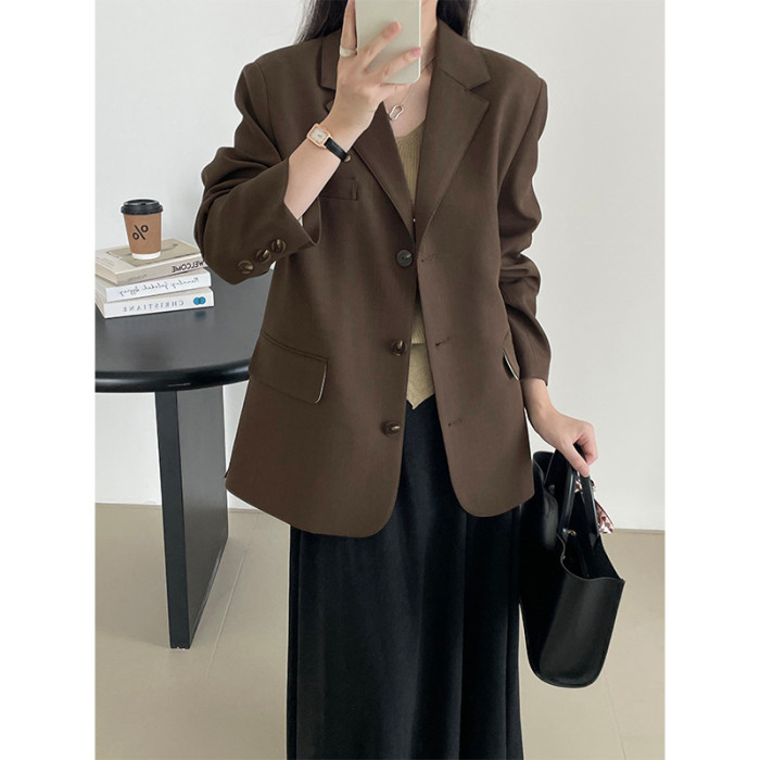 LANMREM Office Lady Solid Color Women's Blazer Notched Collar Long Sleeves Single Breasted Coat Fashion New Clothing 2VV1847