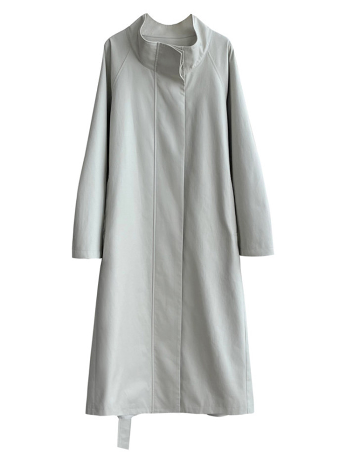 LANMREM Office Lady Solid Color Trench Coat Women's Stand Collar Belt Gathered Waist Long Windbreaker 2025 Spring New 2VV1849