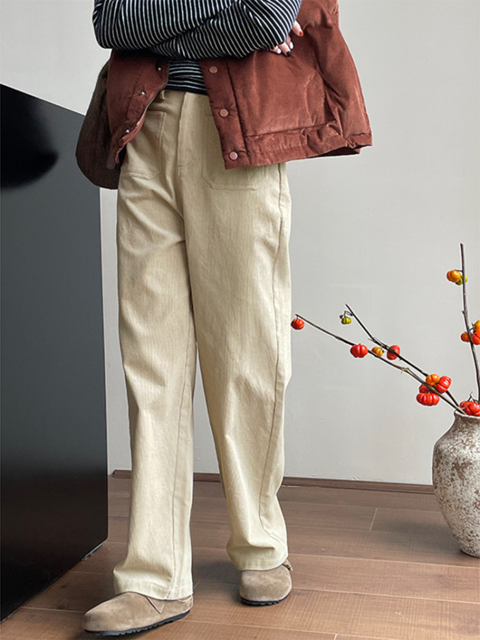 LANMREM Office Lady Corduroy Long Pants Women's High Waist Solid Color Slim Trousers Versatile 2025 Spring New Clothing 2VV1843
