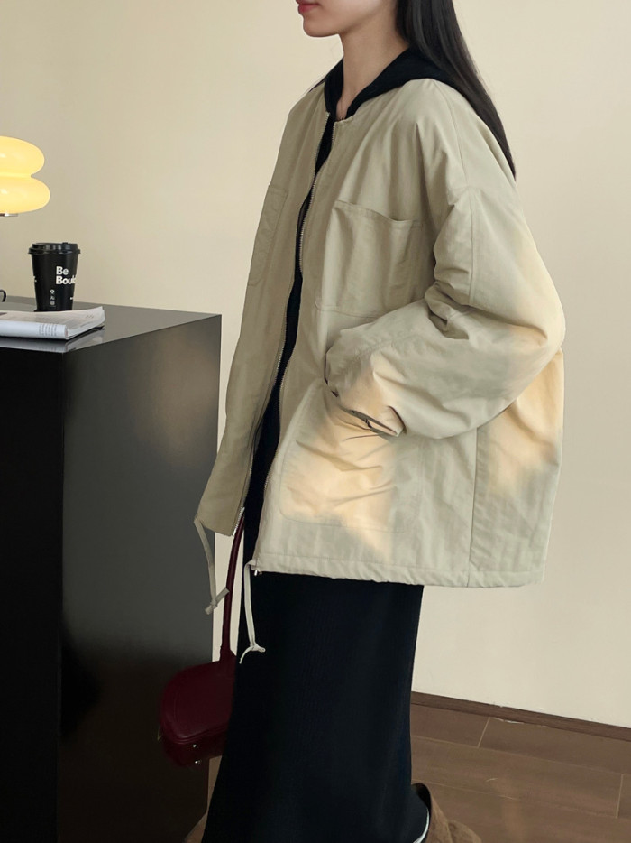 LANMREM Fashion Winter Cotton Coat Women's Solid Color Long Sleeves Zipper Pockets Jackets 2024 New Female Clothing 2VV1851