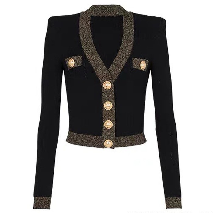 {EAM} Spring new long-sleeved V-neck sweater top fashion woolen cardigan all-matching coat DLZ256