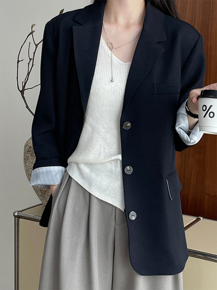 LANMREM Office Lady Solid Color Women's Blazer Notched Collar Long Sleeves Single Breasted Coat Fashion New Clothing 2VV1847