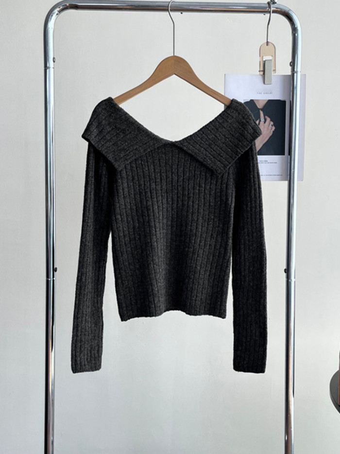 LANMREM Versatile Knitted V Neck Sweater Women's Solid Color Long Sleeves Pullover Tops Casual Autumn Winter New 2VV1845