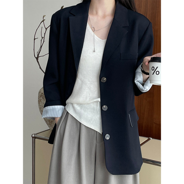 LANMREM Office Lady Solid Color Women's Blazer Notched Collar Long Sleeves Single Breasted Coat Fashion New Clothing 2VV1847