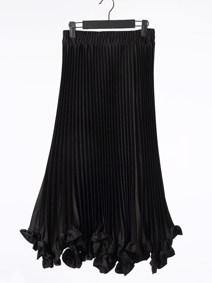 LANMREM Ruffles Skirts Women High Waist Solid Color Luxury Party Clothing 2025 Spring New Pleated Skirt Ladies Elegant 2DB1595