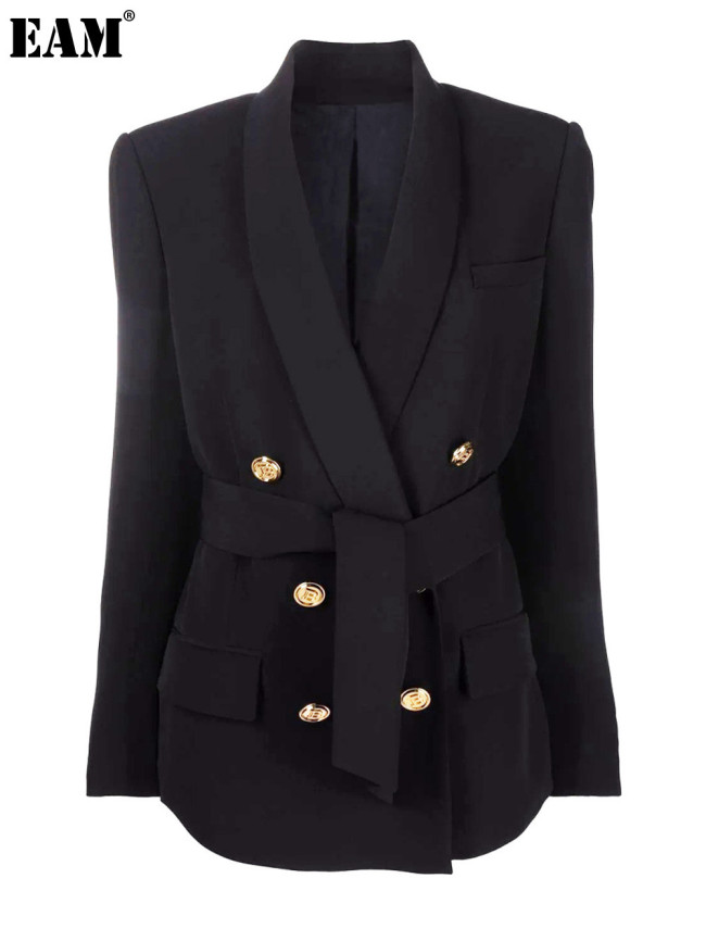 {EAM} Spring and autumn new high-end women's green fruit collar women's suit jacket top suit DLZ252