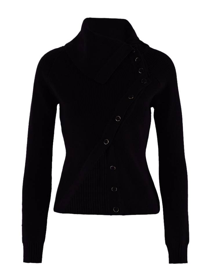 DEAT Fashion Women's Melard Brown Color Knitted Tops Irregular Lapel Slim Long Sleeves Button Sweater Autumn  CPDB243