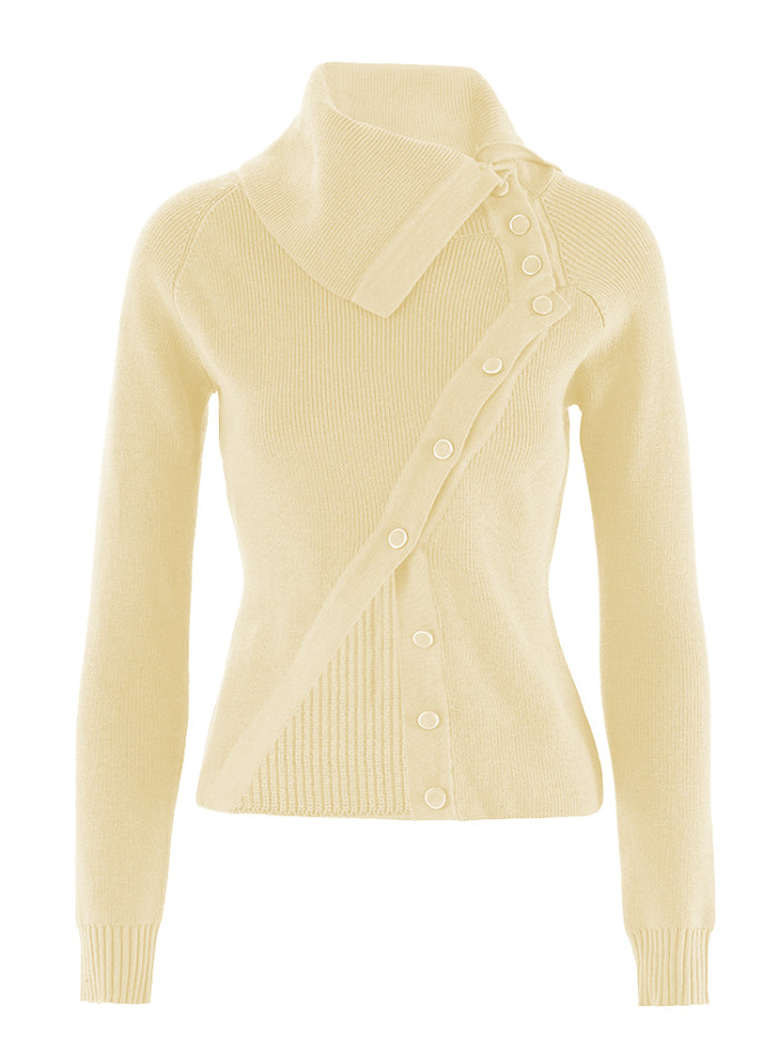DEAT Fashion Women's Melard Brown Color Knitted Tops Irregular Lapel Slim Long Sleeves Button Sweater Autumn  CPDB243