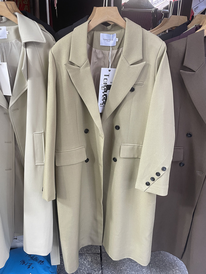 DEAT Fashion Women Long Blazer Notched Collar Loose Double Breasted Long Sleeves Angola Red Suit Jacket Autumn 2024 New 7AB541H