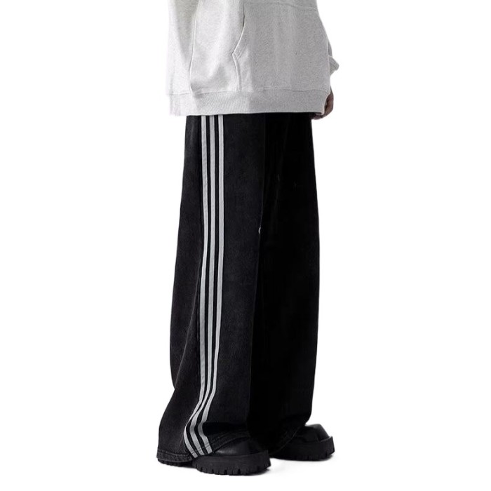 {EAM} Side zipper stripes Fashion retro three straight leg wash jeans Male plankton handsome pants design sense pants DLZ274