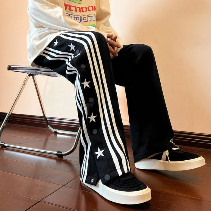 {EAM} European and American hiphop pants ins high street wine red breasted pants vibe style men and women design sense of three-bar pants DLZ272