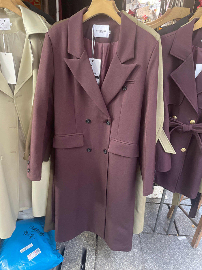 DEAT Fashion Women Long Blazer Notched Collar Loose Double Breasted Long Sleeves Angola Red Suit Jacket Autumn 2024 New 7AB541H