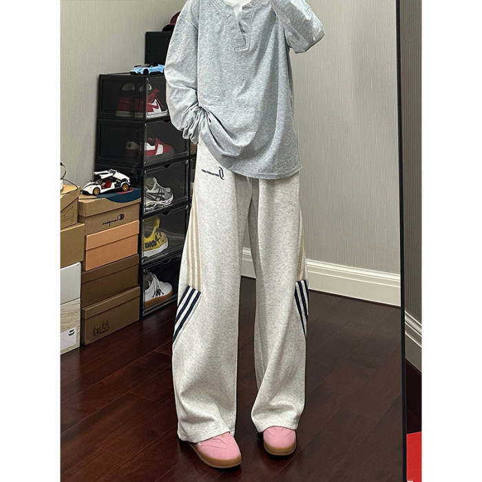{EAM} Autumn and winter new three bars sports sweatpants autumn and winter wide leg pants straight leg casual loose design DLZ277