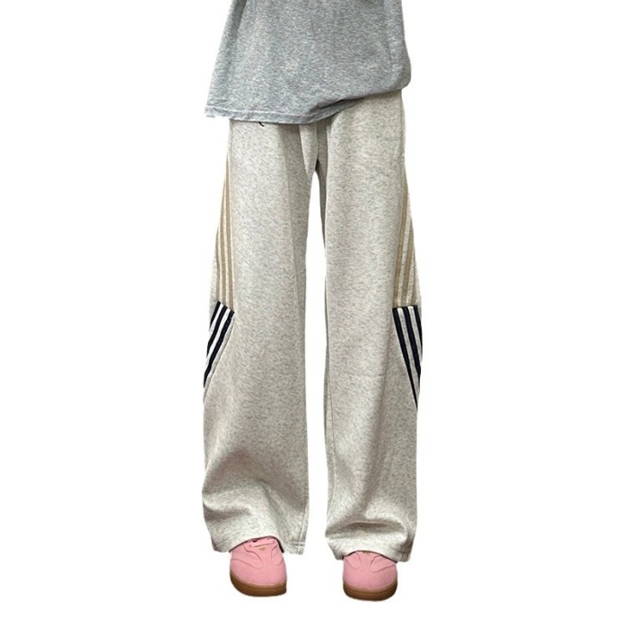 {EAM} Autumn and winter new three bars sports sweatpants autumn and winter wide leg pants straight leg casual loose design DLZ277