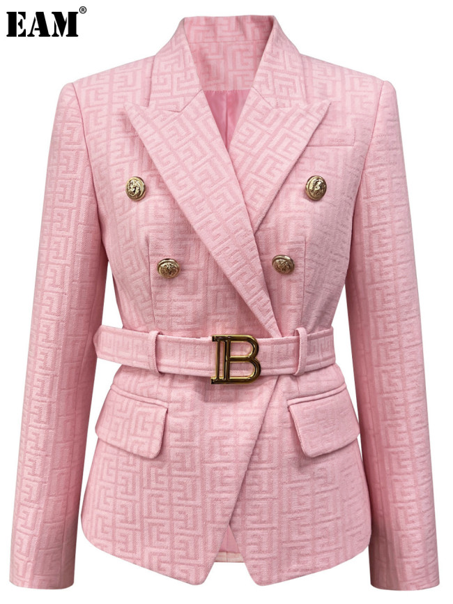 {EAM}  Spring and autumn new Europe and the United States high-end women's slimming jacquard fabric small suit network red popular suit coat women DLZ280