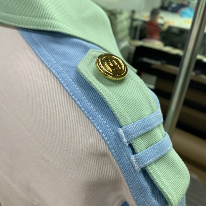{EAM} New Europe and the United States high-quality goods supply short top high and thin quality women's color denim coat DLZ282