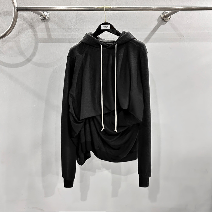{EAM} Dark autumn and winter irregular pullover design special-shaped hooded sweater sweater sweater top DLZ303