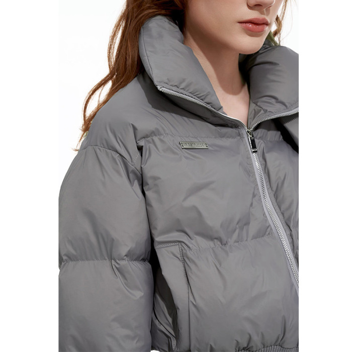{EAM} Splicing design solid color high neck cotton coat women 2024 winter thick warm short coat bread coat cotton coat DLZ314