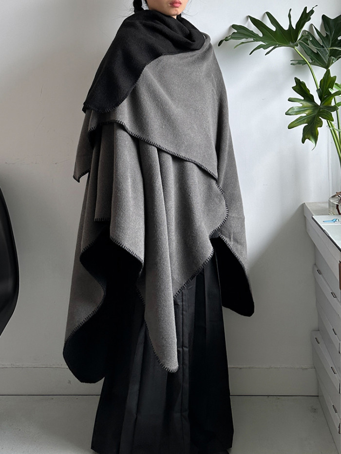 [EAM] Women Black Gray Long Big Size Elegant Keep Warm Scarf New Long  Personality   Fashion Tide Autumn Winter 2024 1DH8166