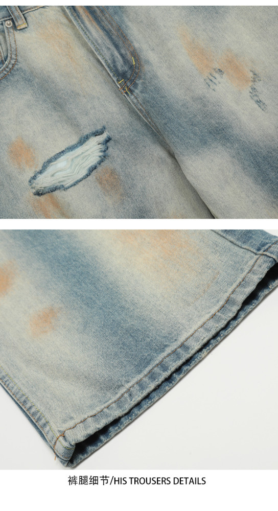 {EAM} Wash to do old jeans men and women straight loose waste soil wind hole, handsome American retro high street pants DLZ319