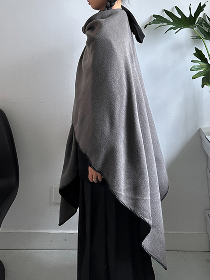 [EAM] Women Black Gray Long Big Size Elegant Keep Warm Scarf New Long  Personality   Fashion Tide Autumn Winter 2024 1DH8166