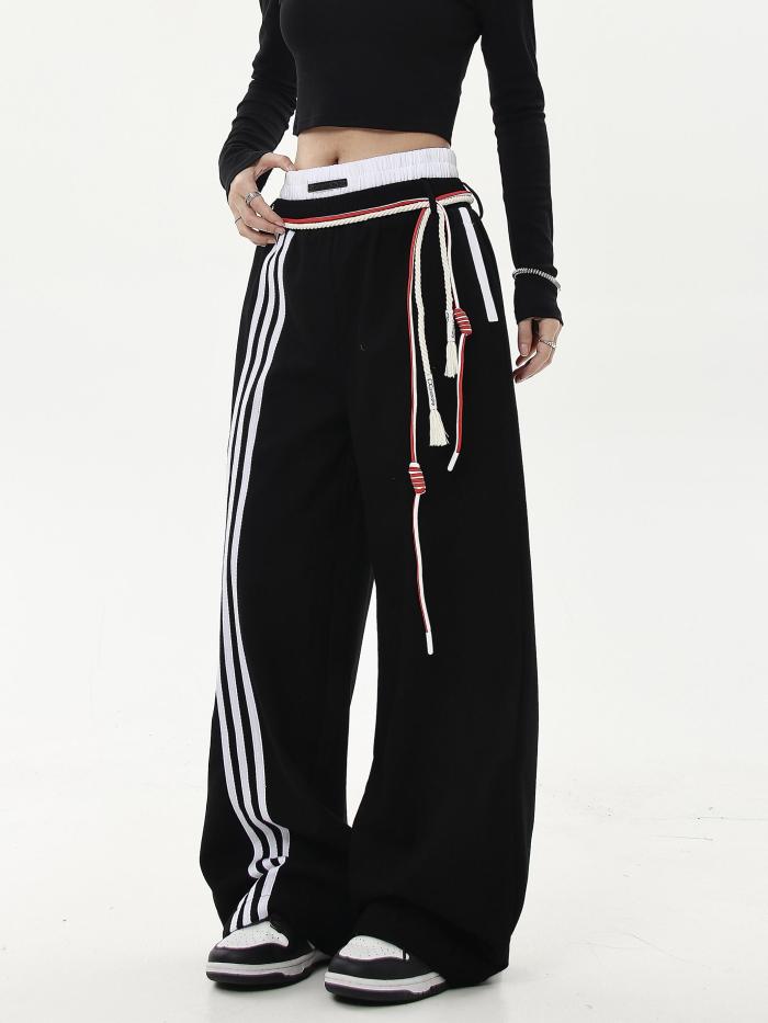 {EAM} American retro jennie with three bars sports sweatpants men and women jazz dance pants DLZ315