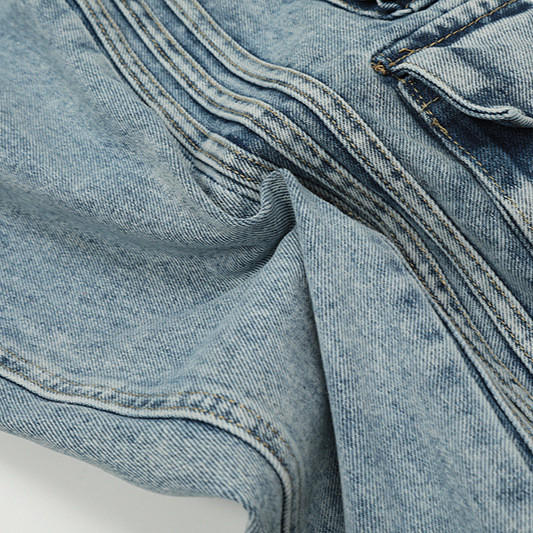 {EAM} Retro American multi-pocket cargo jeans loose straight leg wide casual couple hip hop mop pants DLZ322
